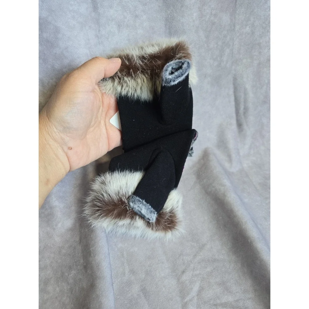 Love For Fashion Fur Trimmed Fingerless Gloves Boho Embroidered Stretch NWT